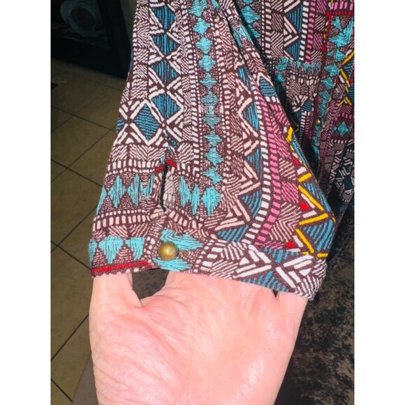 Boho Uncle Frank Anthropologie Multicolor Aztec Shirt Dress Coastal Cowgirl M - Picture 10 of 10